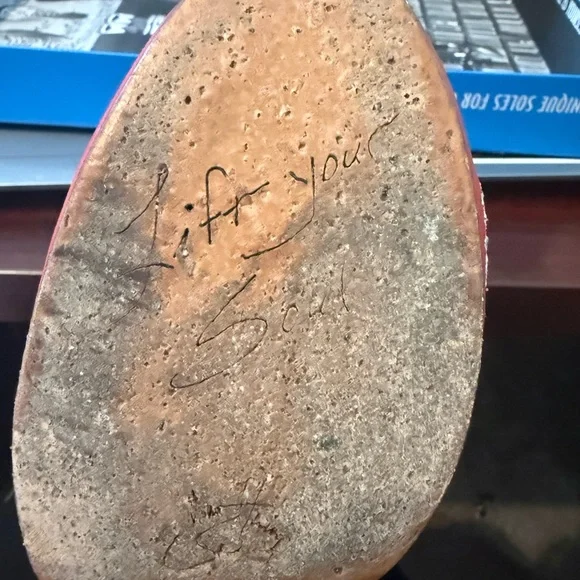 John Fluevog Red and Cream Embroidered Heels - Picture 9 of 11